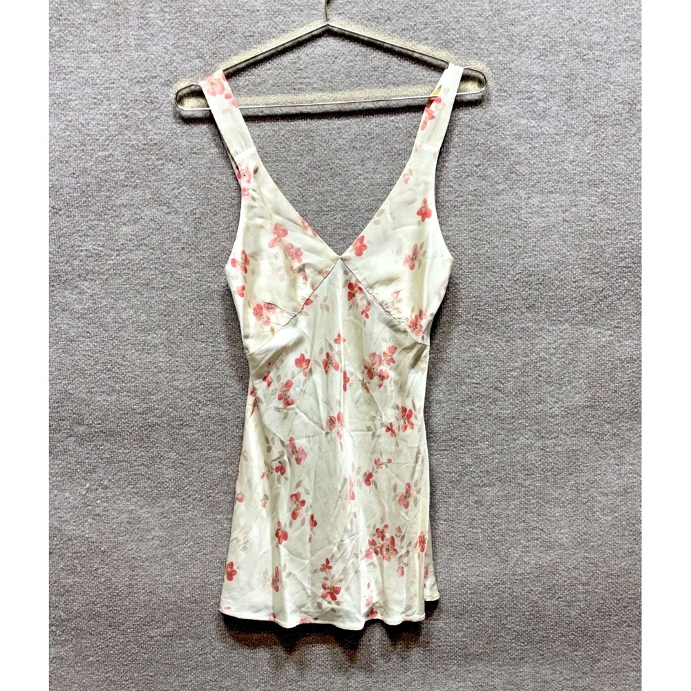 RUMORED Champagne Floral Mini Dress Women Medium Slip Cottagecore Romantic EUC